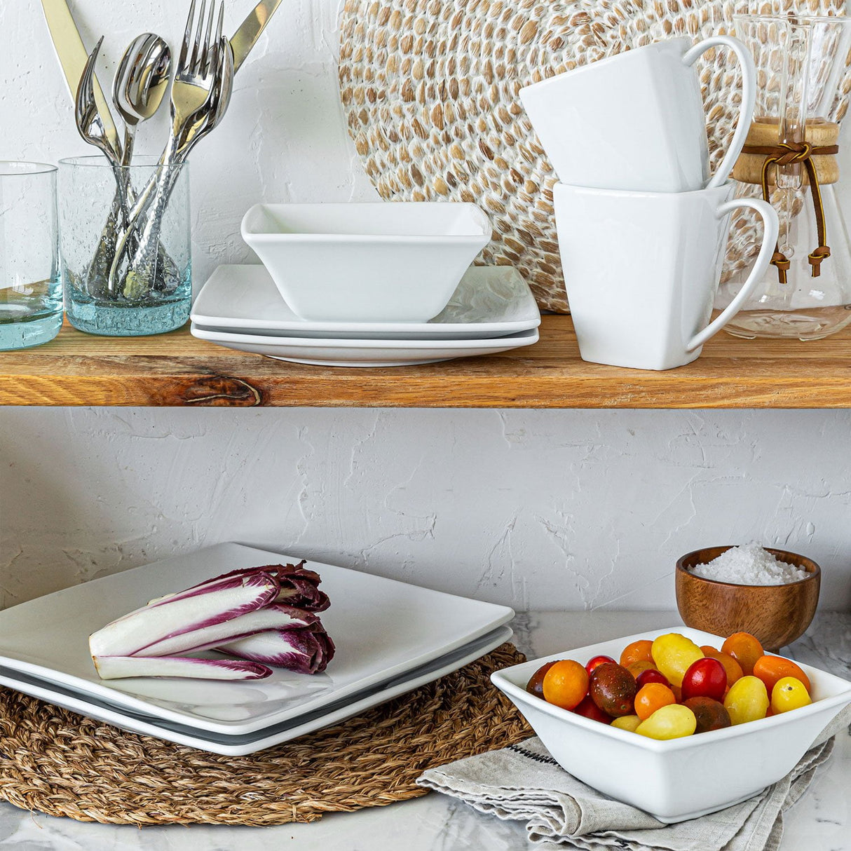 Dinnerware Set in Kenya - Over&Back 32-Piece White Porcelain Square