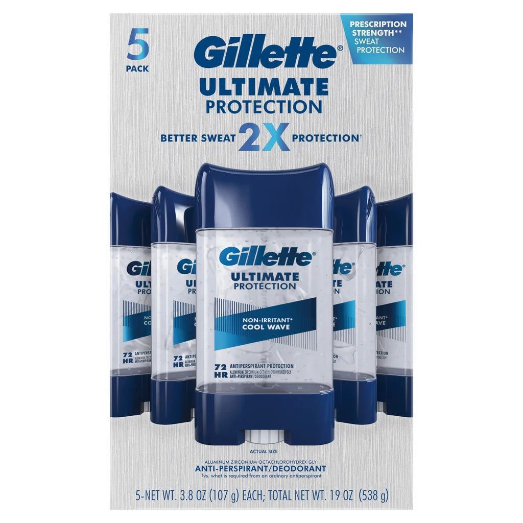 Gillette Ultimate Protection 2X Antiperspirant (Non-Irritant), 5-pack