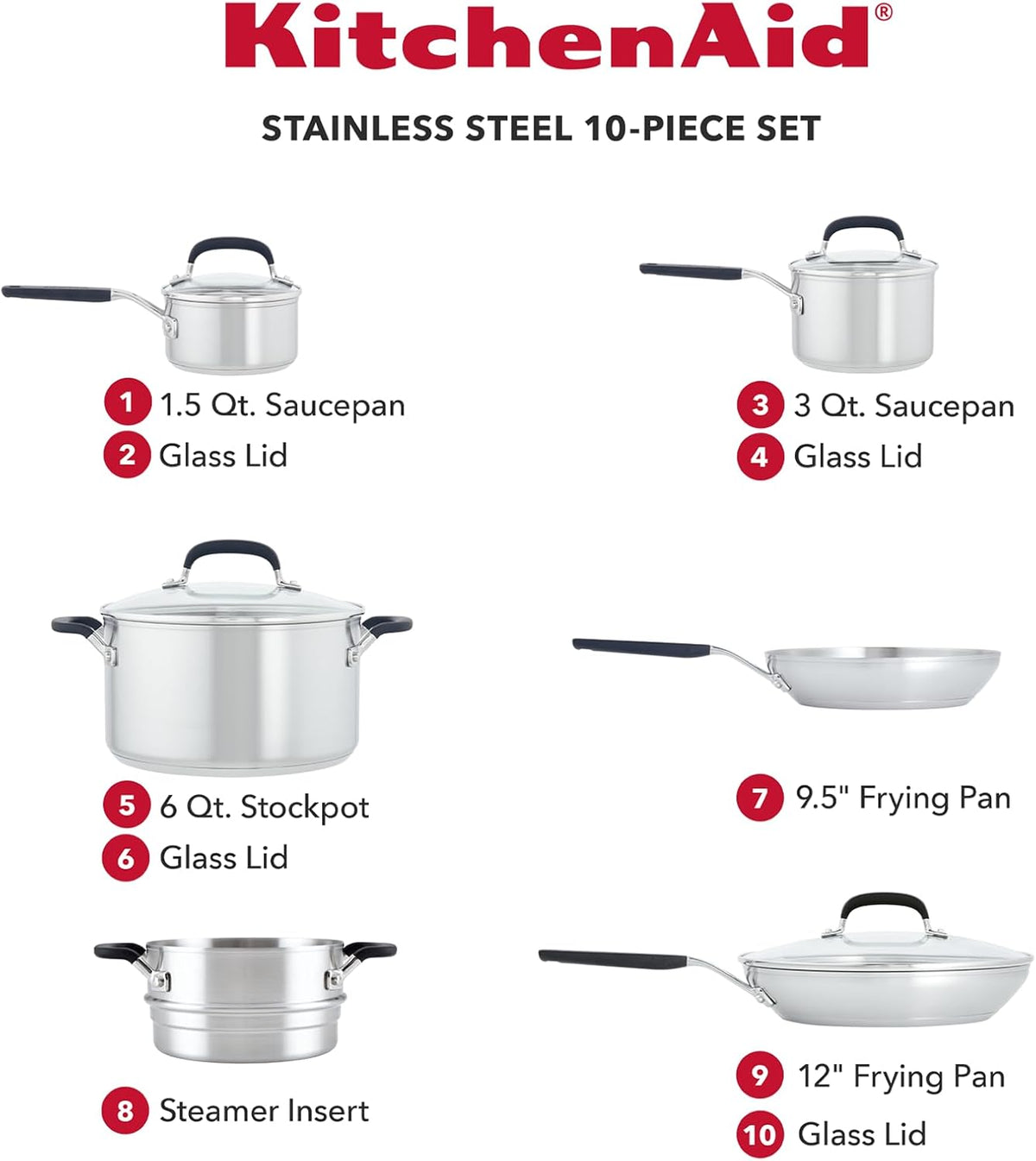 KitchenAid Stainless Steel Cookware Set in Kenya - 10 Piece