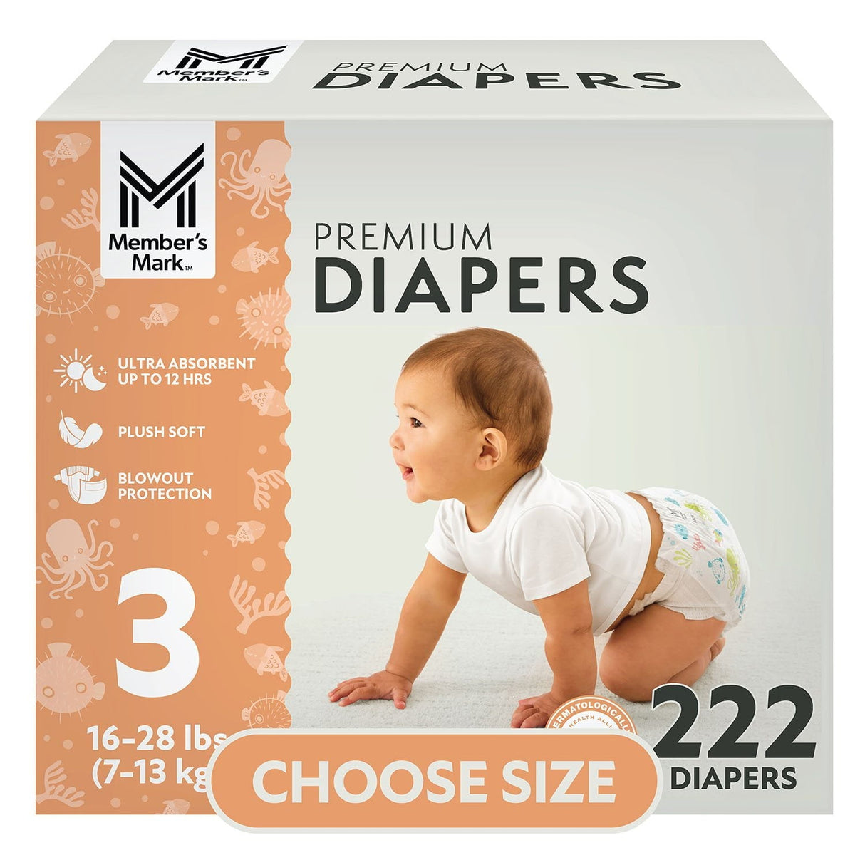 Member's Mark Size 3 Diapers, 222 Count