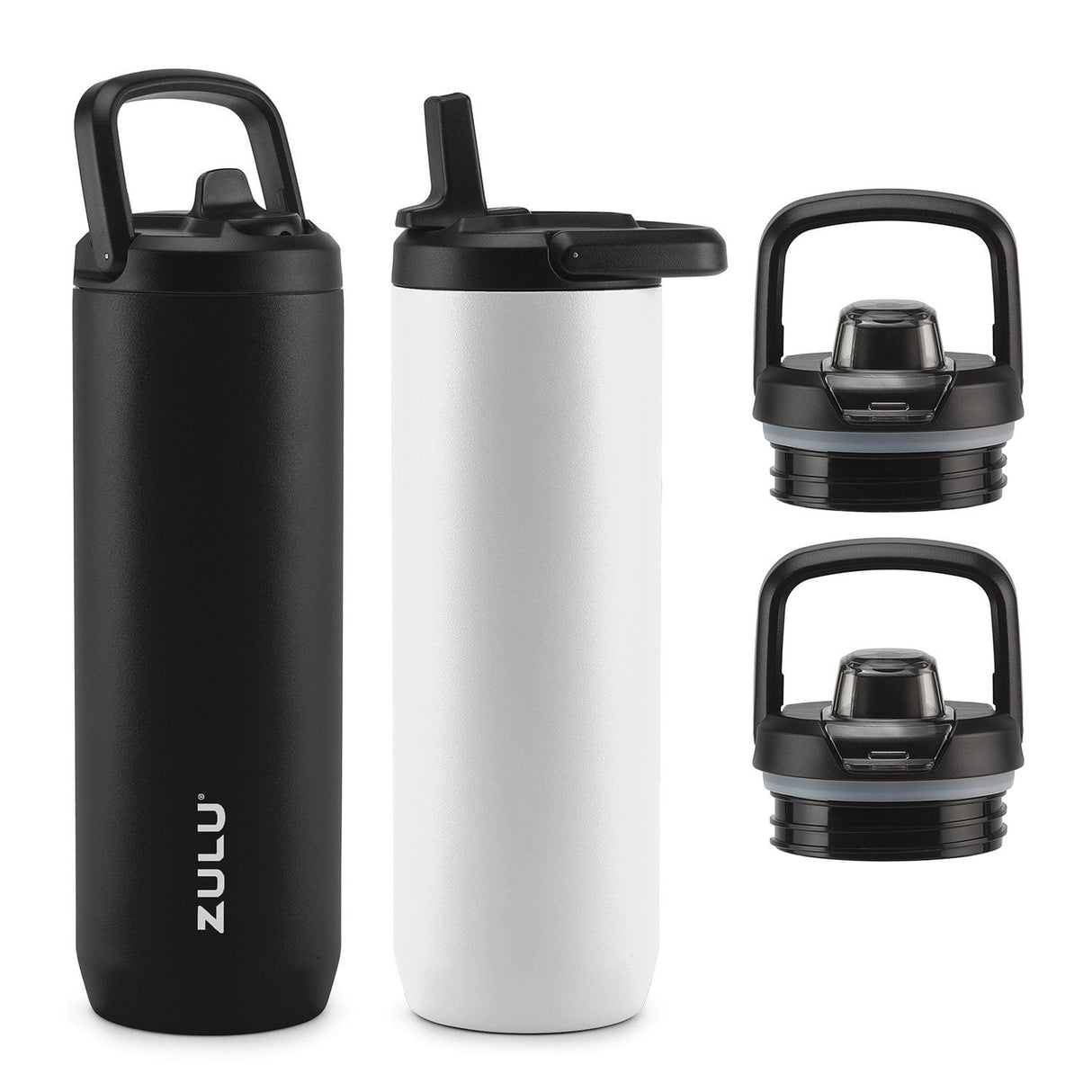 Zulu Base Stainless Steel Water Bottle with Lids (2 Pack)