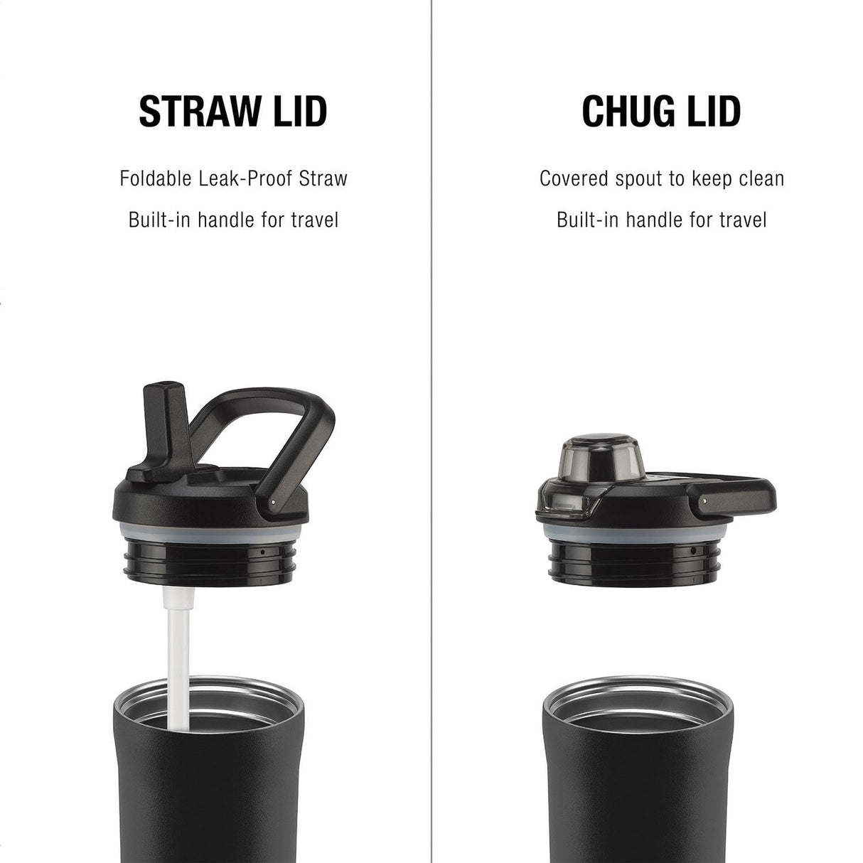 Zulu Base Stainless Steel Water Bottle with Lids (2 Pack)