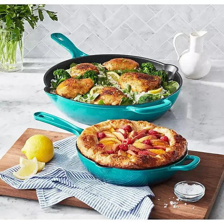 2-Piece Enamel Cast Iron Set, Teal - Front