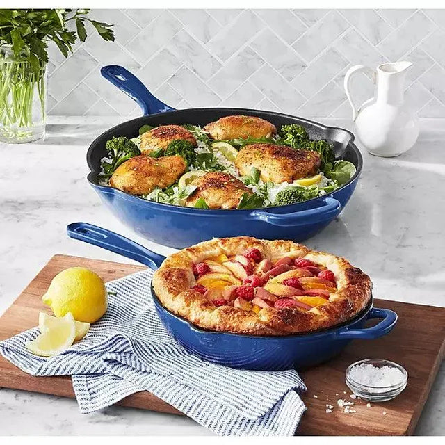 2-Piece Enamel Cast Iron Set, Blue - Front