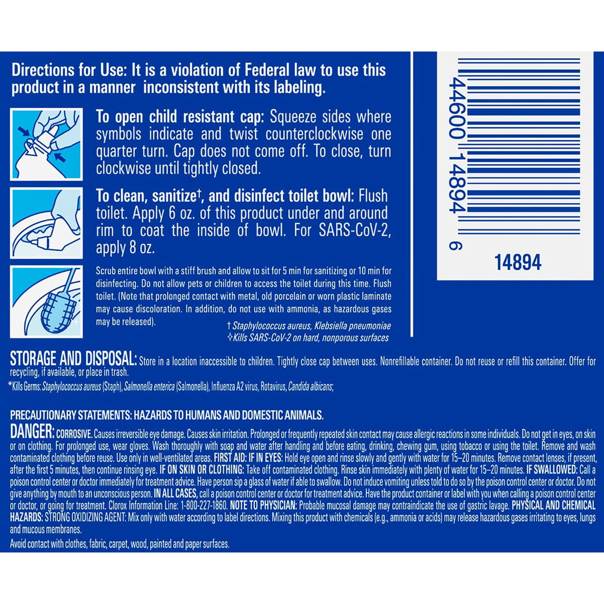 Clorox Toilet Bowl Cleaner with Bleach, Rain Clean (6 pack)