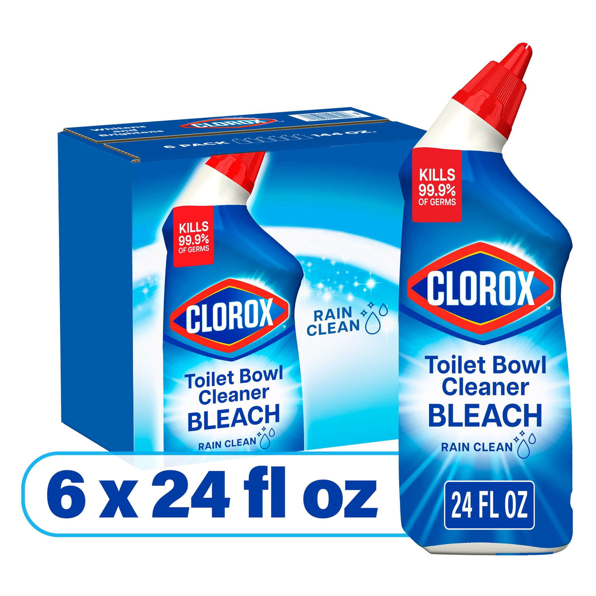 Clorox Toilet Bowl Cleaner with Bleach, Rain Clean (6 pack)