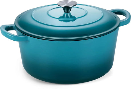 Tramontina 7 Qt Enameled Cast Iron Dutch Oven, Peacock - Front