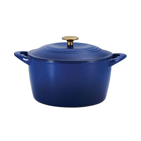 Tramontina 7 Qt Enameled Cast Iron Dutch Oven, Classic Blue Gold knob - Front