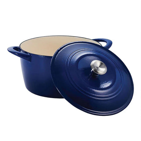 Tramontina 7 Qt Enameled Cast Iron Dutch Oven, Classic Blue Silver Knob - Front