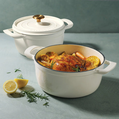 Tramontina 4 and 6 Quart Cast Iron Dutch Oven Set, White - Front