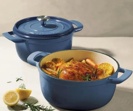 Tramontina 4 and 6 Quart Cast Iron Dutch Oven Set, Blue - Front