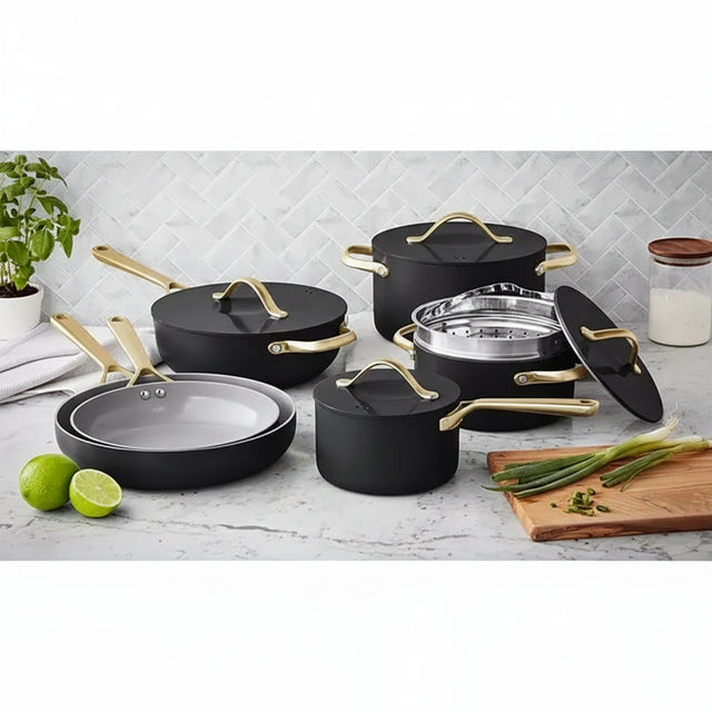 Member's Mark 11-Piece Modern Ceramic Cookware Set, Black - Front