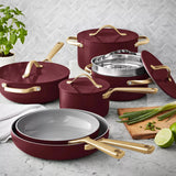 Member's Mark 11-Piece Modern Ceramic Cookware Set, Burgundy - Front