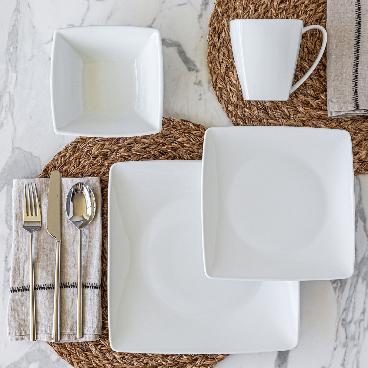 Dinnerware Set in Kenya - Over&Back 32-Piece White Porcelain Square