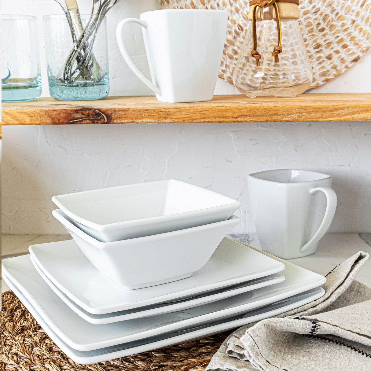 Dinnerware Set in Kenya - Over&Back 32-Piece White Porcelain Square