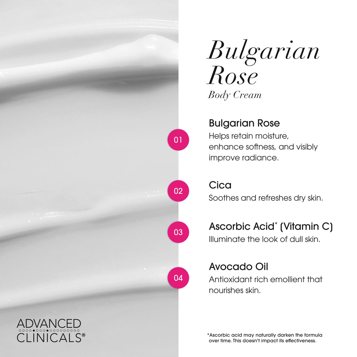 Anti Aging Moisturizing Body Cream -Advanced Clinicals  Bulgarian Rose