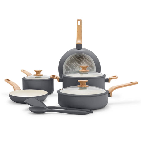 GreenPan Essence 10-Piece Ceramic Nonstick Cookware Set, Gray - Front