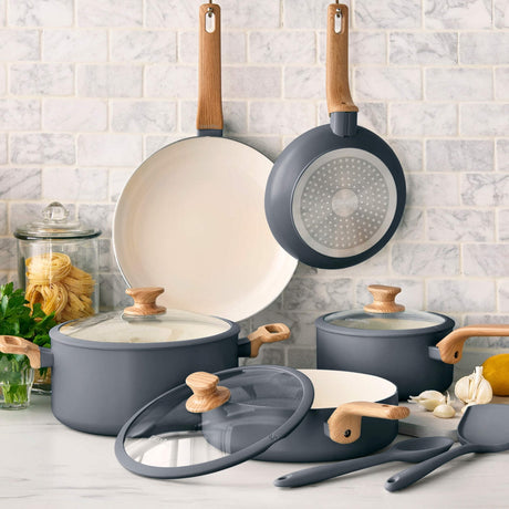 GreenPan Essence 10-Piece Ceramic Nonstick Cookware Set, Taupe - Detail 3