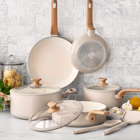 GreenPan Essence 10-Piece Ceramic Nonstick Cookware Set, Taupe - Detail 4