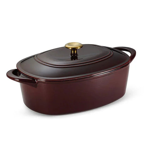 Tramontina Cast Iron Oval Dutch Oven Pot with Lid, CranBerry - Front