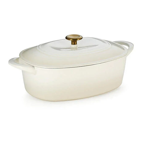 Tramontina Cast Iron Oval Dutch Oven Pot with Lid, Latte with Gold - Front