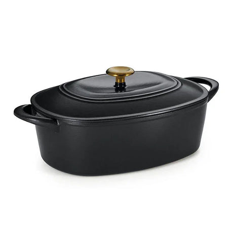 Tramontina Cast Iron Oval Dutch Oven Pot with Lid, Black with Gold - Front