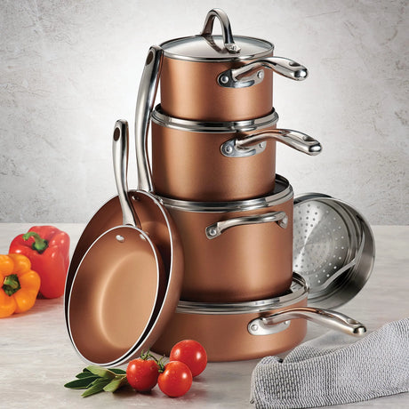 Tramontina 11-Piece Nonstick Cookware Set, Copper - Front