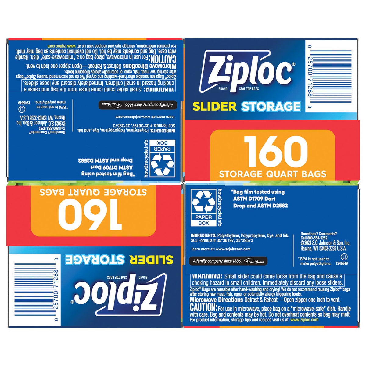 Ziploc Slider Quart Storage Bags, 160 Count