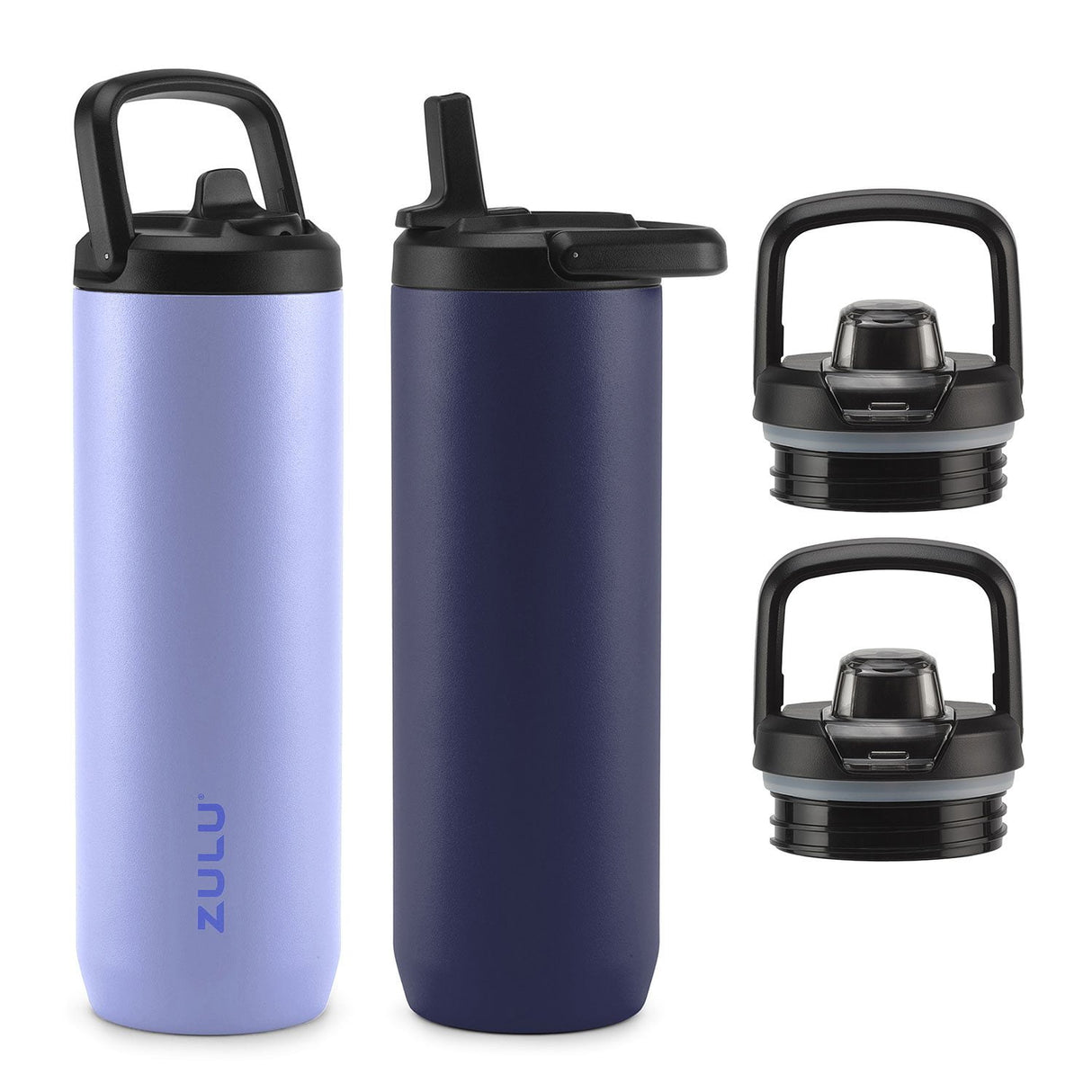 Zulu Base Stainless Steel Water Bottle with Lids (2 Pack)