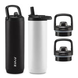Zulu Base Stainless Steel Water Bottle with Lids (2 Pack)