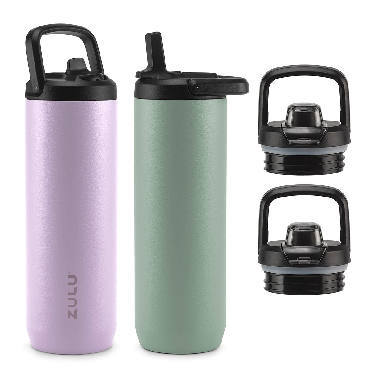 Zulu Base Stainless Steel Water Bottle with Lids (2 Pack)