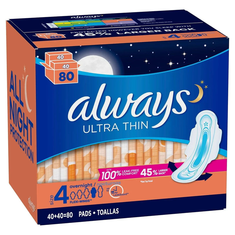 Always Ultra Thin Overnight Pads - Size 4 (80 ct.) - ShopUSA - Kenya