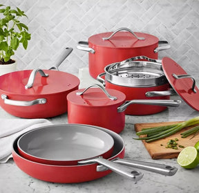 Member's Mark 11-Piece Modern Ceramic Cookware Set, Red - Front