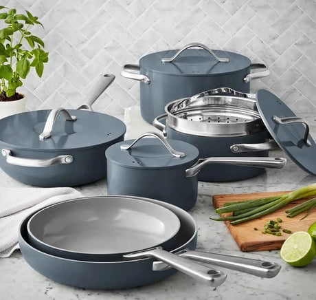 Member's Mark 11-Piece Modern Ceramic Cookware Set, Gray - Front