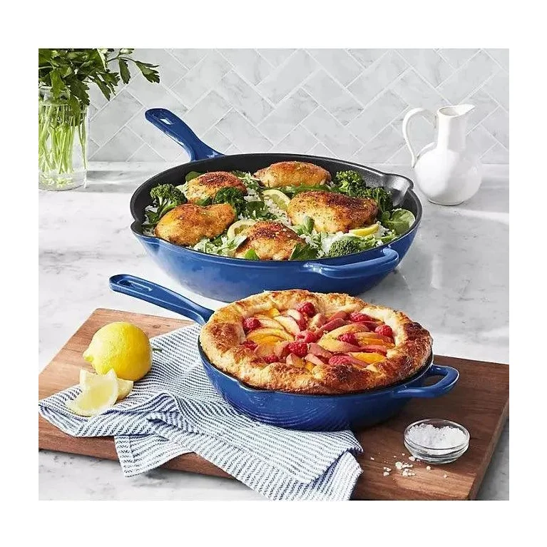2-Piece Enamel Cast Iron Set, Blue