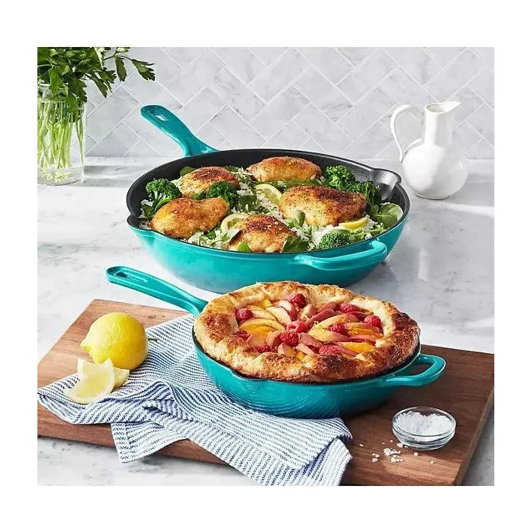 2-Piece Enamel Cast Iron Set, Teal