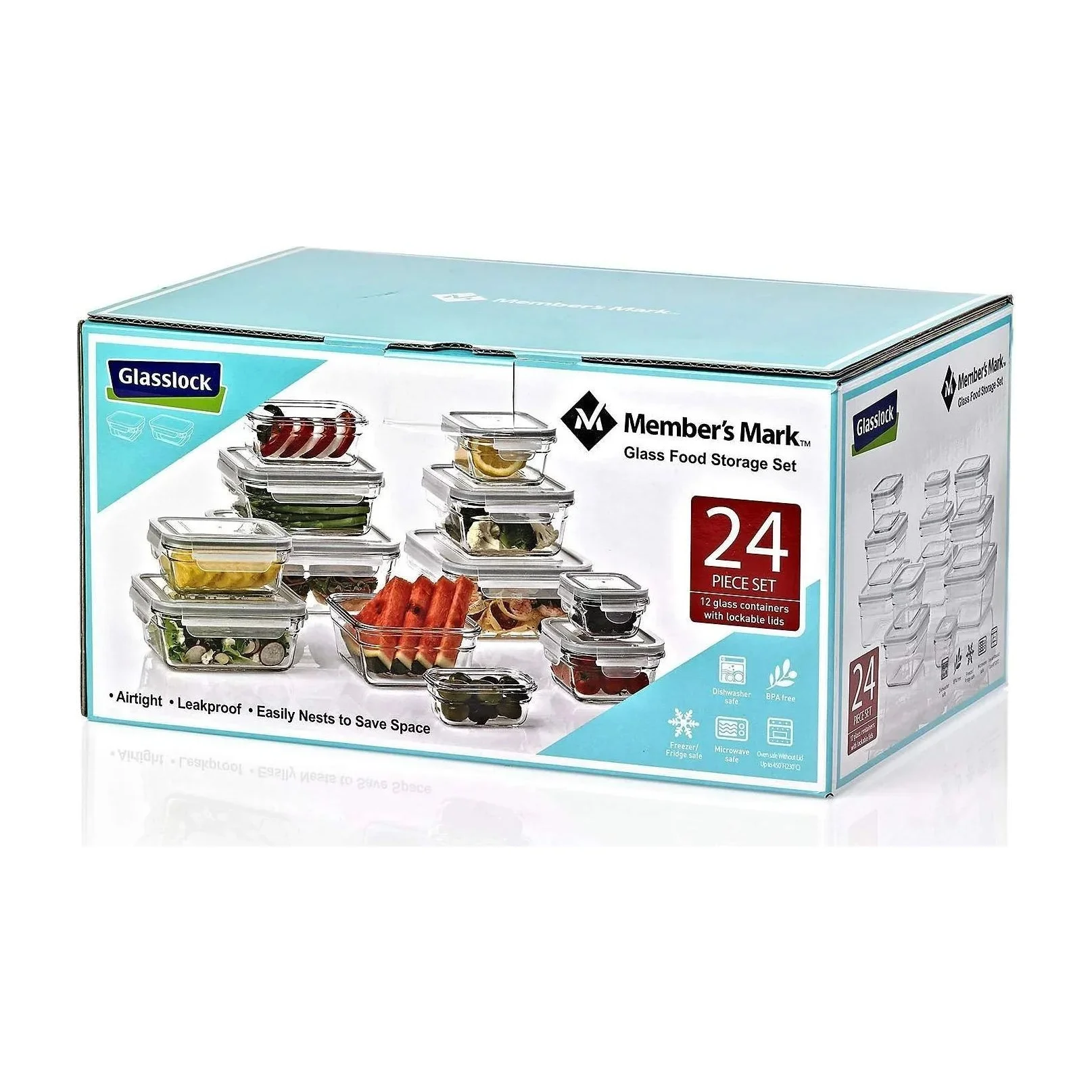 24-Piece Glass Food Storage container Set by Glasslock (Inclusive of Lids)
