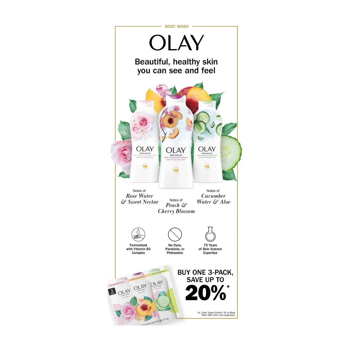 Olay Body Wash in Kenya - Fresh Outlast with Vitamin B3, 3 Pack