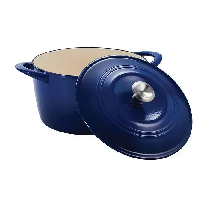 Tramontina 7 Qt Enameled Cast Iron Dutch Oven, Classic Blue Silver Knob