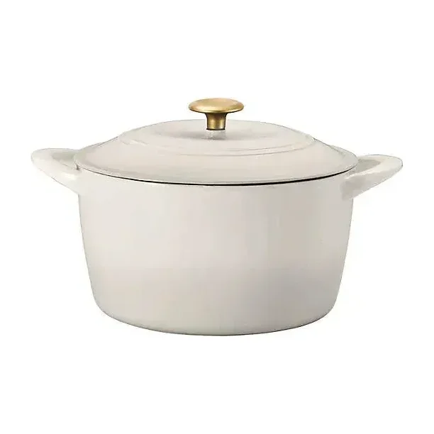 Tramontina 7 Qt Enameled Cast Iron Dutch Oven, Latte gold knob