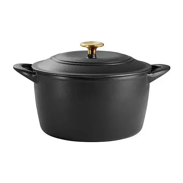 Tramontina 7 Qt Enameled Cast Iron Dutch Oven, Latte gold knob
