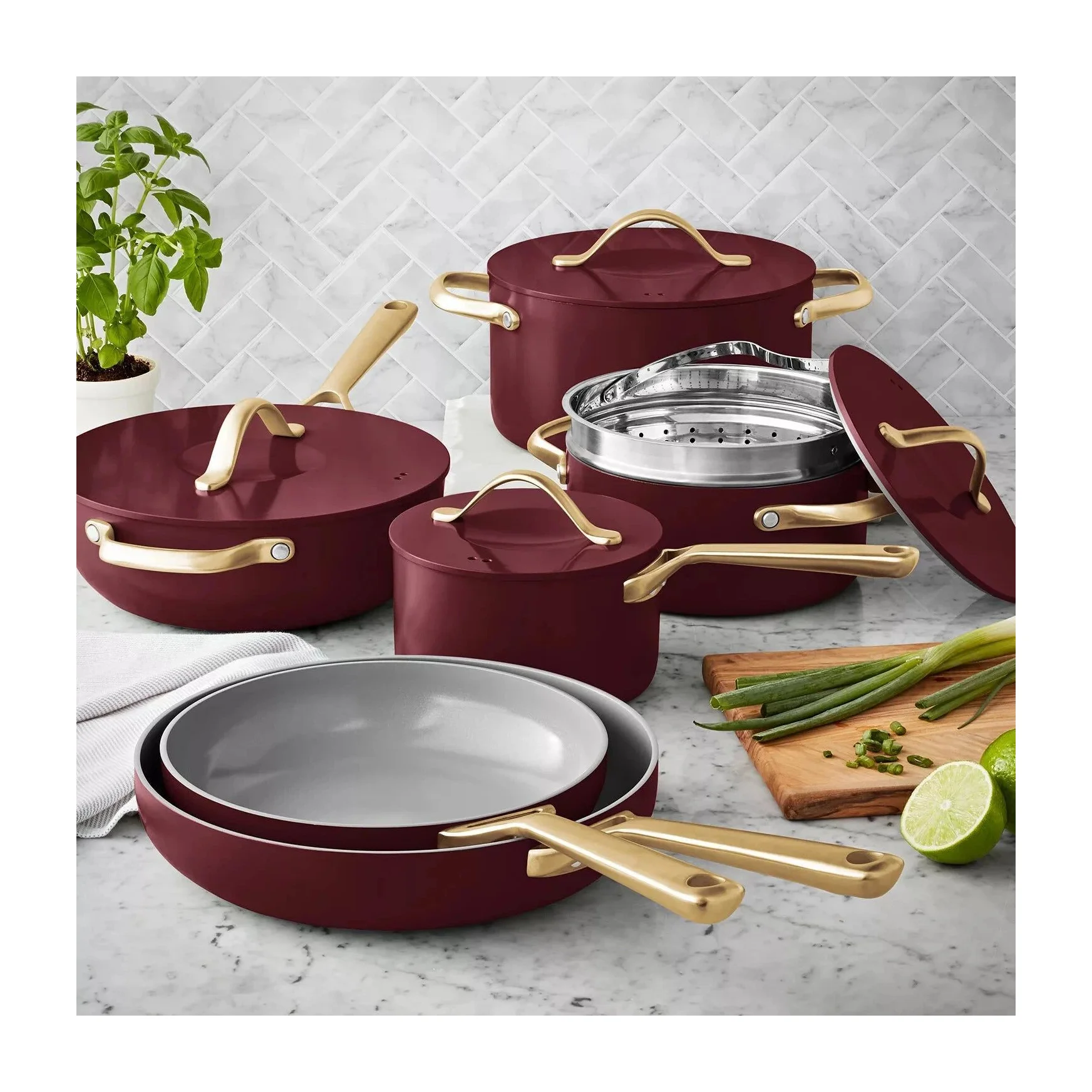 Member's Mark 11-Piece Modern Ceramic Cookware Set, Burgundy