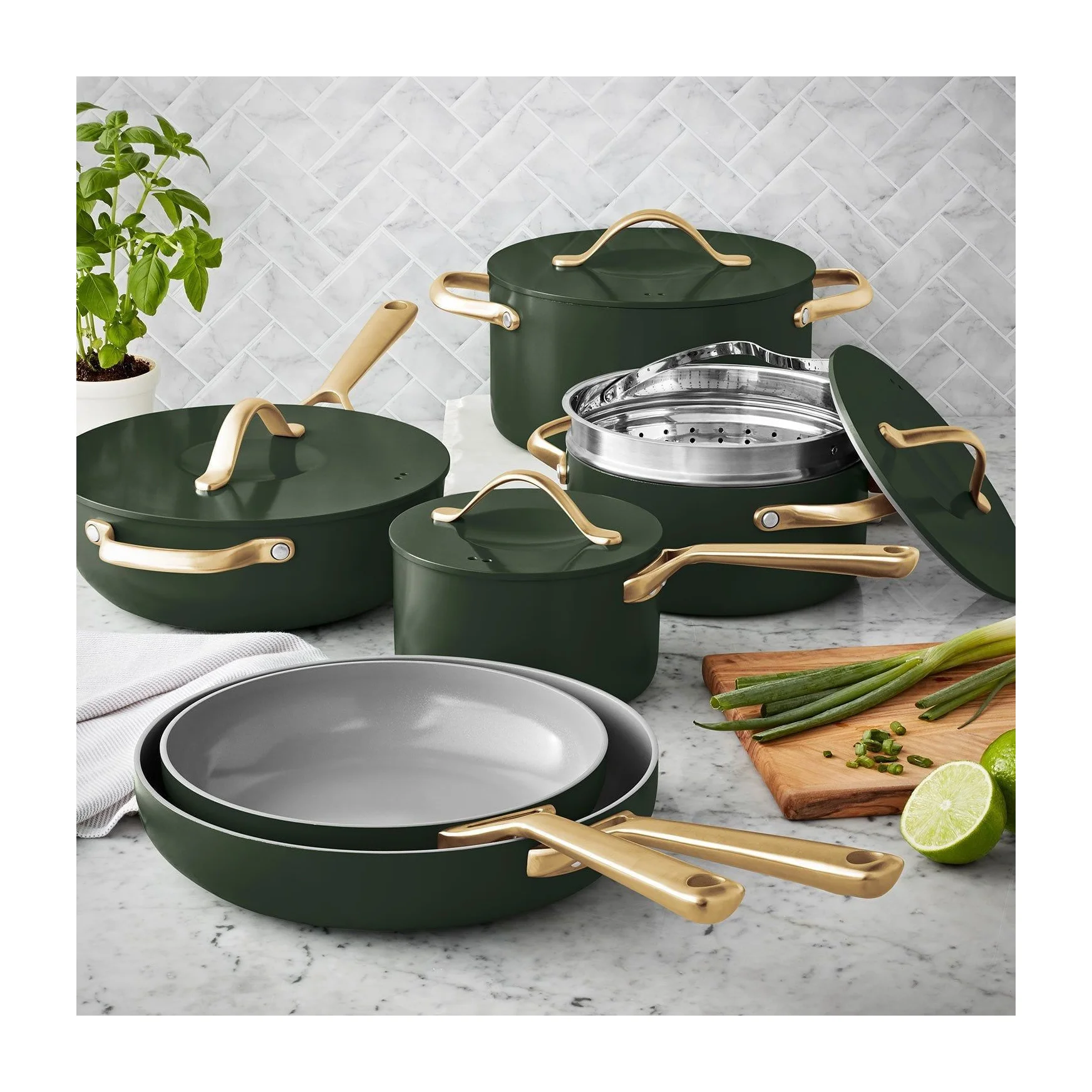 Member's Mark 11-Piece Modern Ceramic Cookware Set, Green