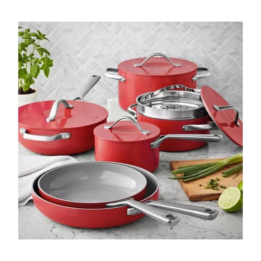 Member's Mark 11-Piece Modern Ceramic Cookware Set, Red