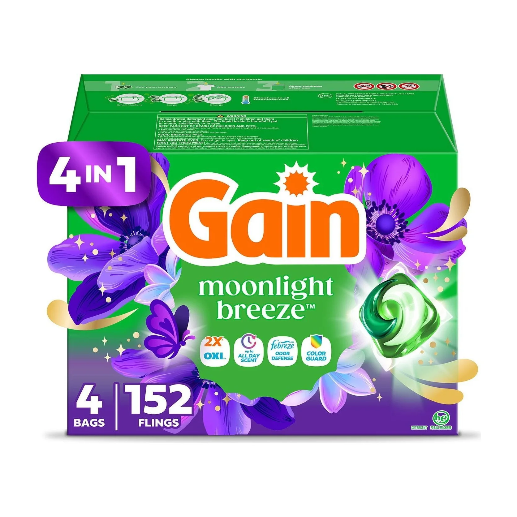 Gain Flings Laundry Detergent Pacs in Kenya - Moonlight Breeze, 152 ct
