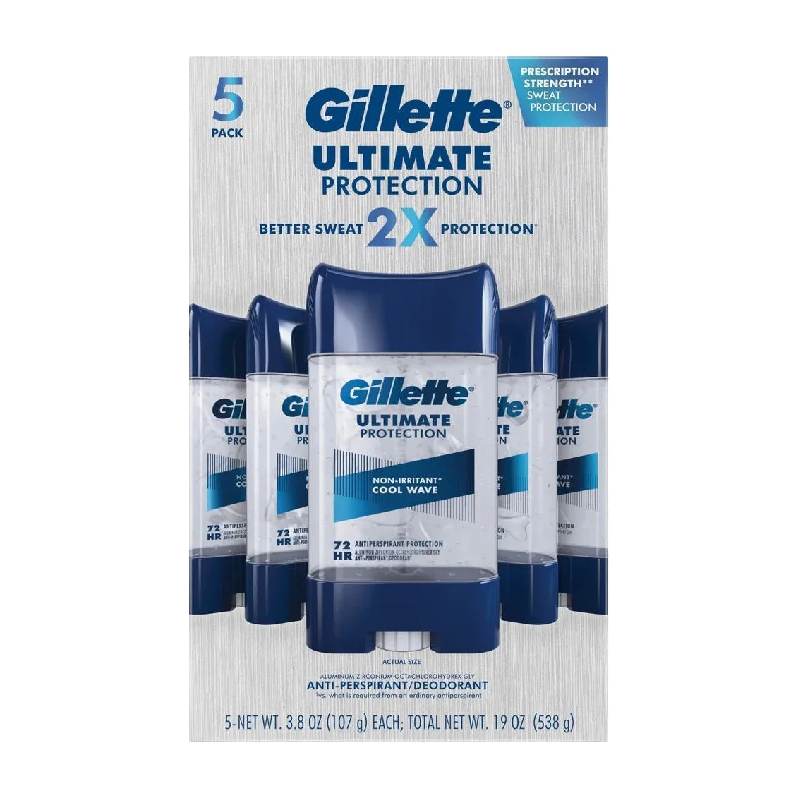 Gillette Ultimate Protection  2X Antiperspirant (Non-Irritant),  5-pack