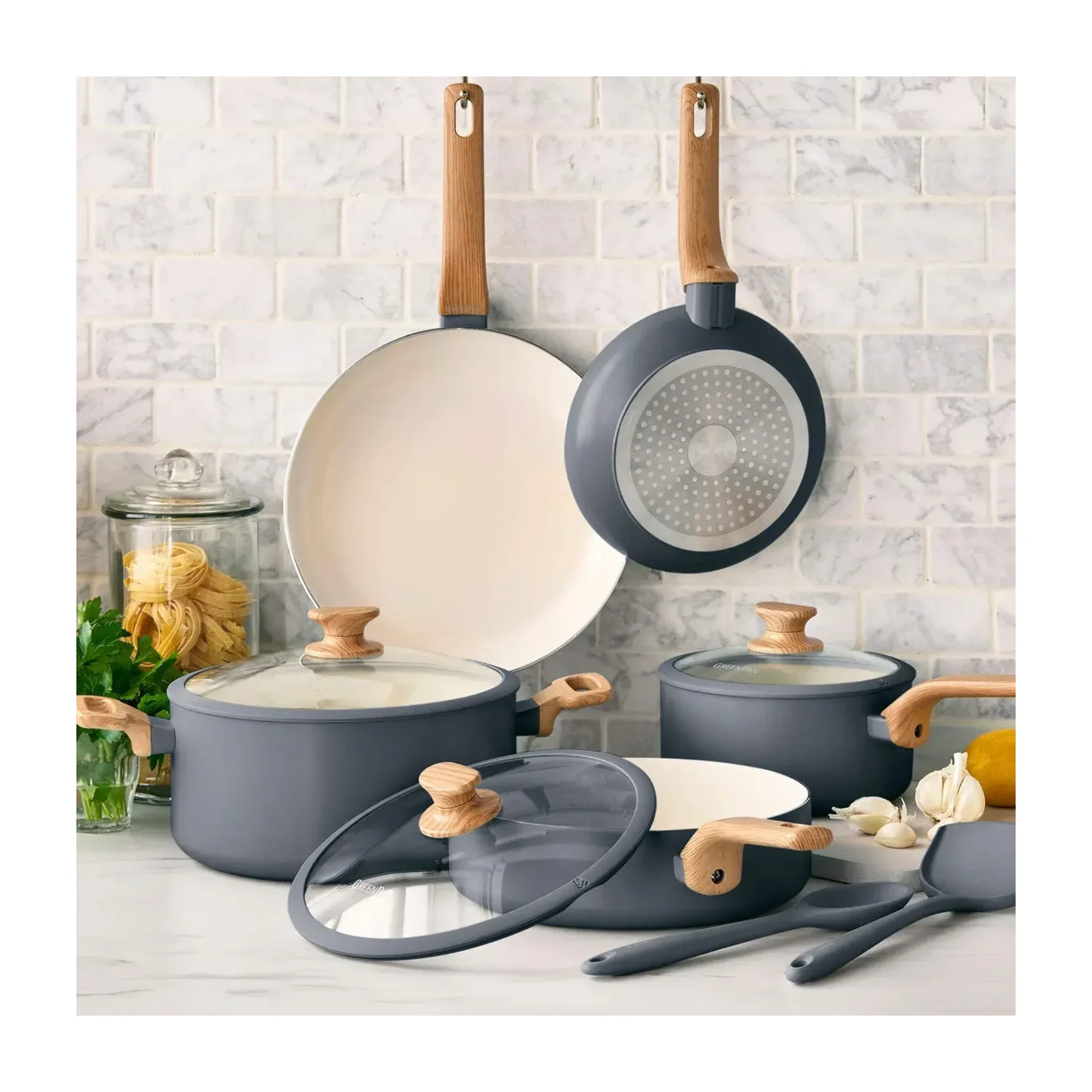 GreenPan Essence 10-Piece Ceramic Nonstick Cookware Set, Taupe