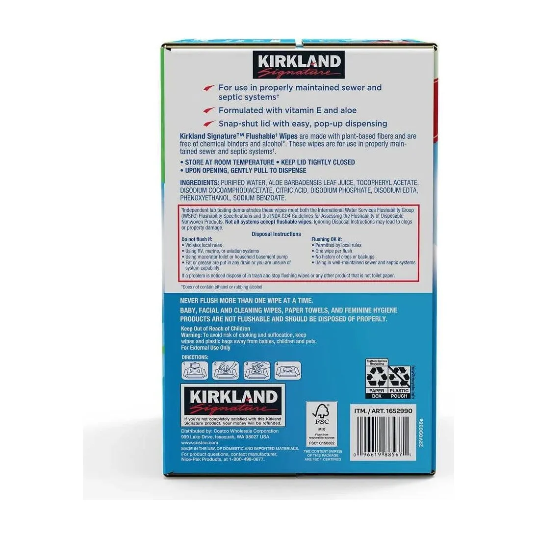 Kirkland Signature Flushable Wipes, Fragrance Free, 640 Count