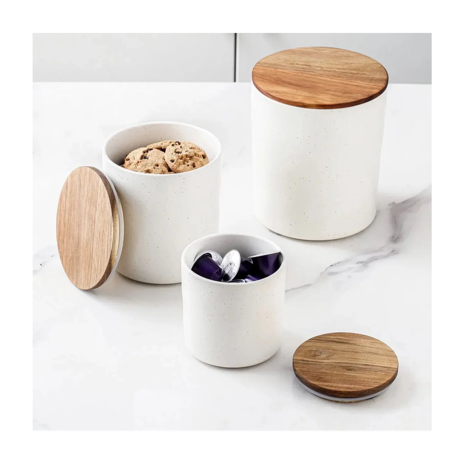 Kitchen Canister Set in Kenya - Member's Mark 4 Piece, Acacia Lid