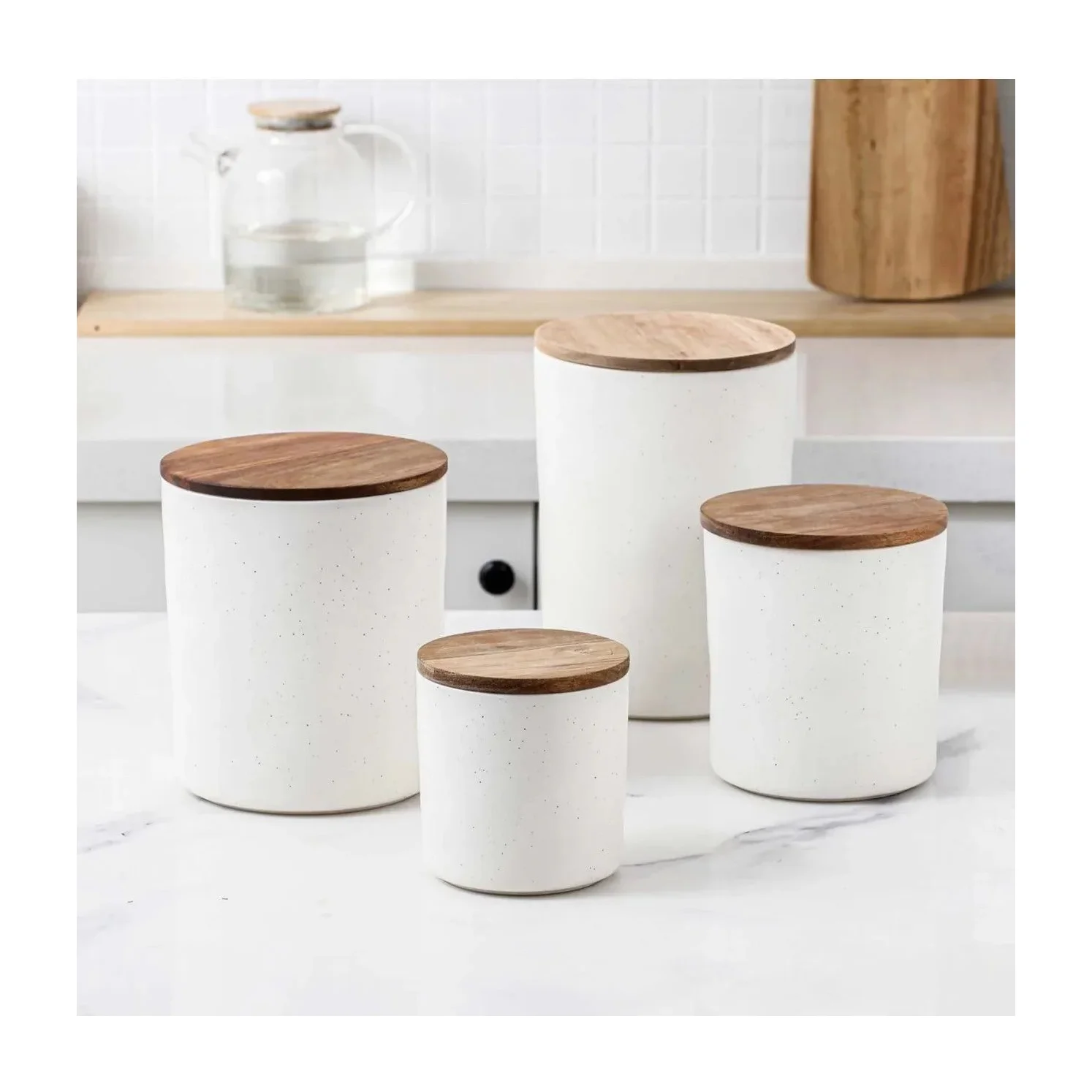 Kitchen Canister Set in Kenya - Member's Mark 4 Piece, Acacia Lid